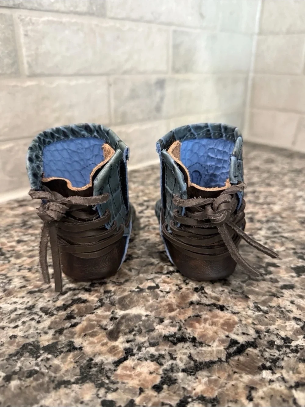 Freebird by Steven Baby Coal Booties Size‎ 1 Blue Croc Leather Infant Boots NEW